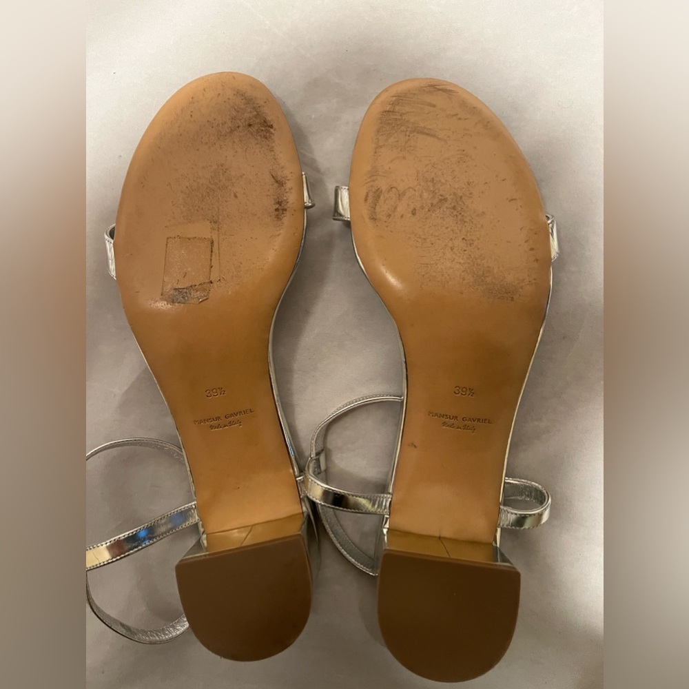 Mansur Gavriel Silver Leather Ankle Strap Heel Sandals Metallic size 9.5 - Picture 14 of 14